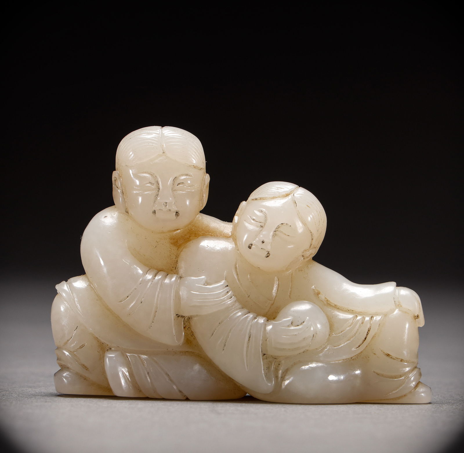 Hotan Jade and Hehe Two Immortals in Qing Dynasty: Height: 5.5cm, Width: 7.5cm, Weight: 116g