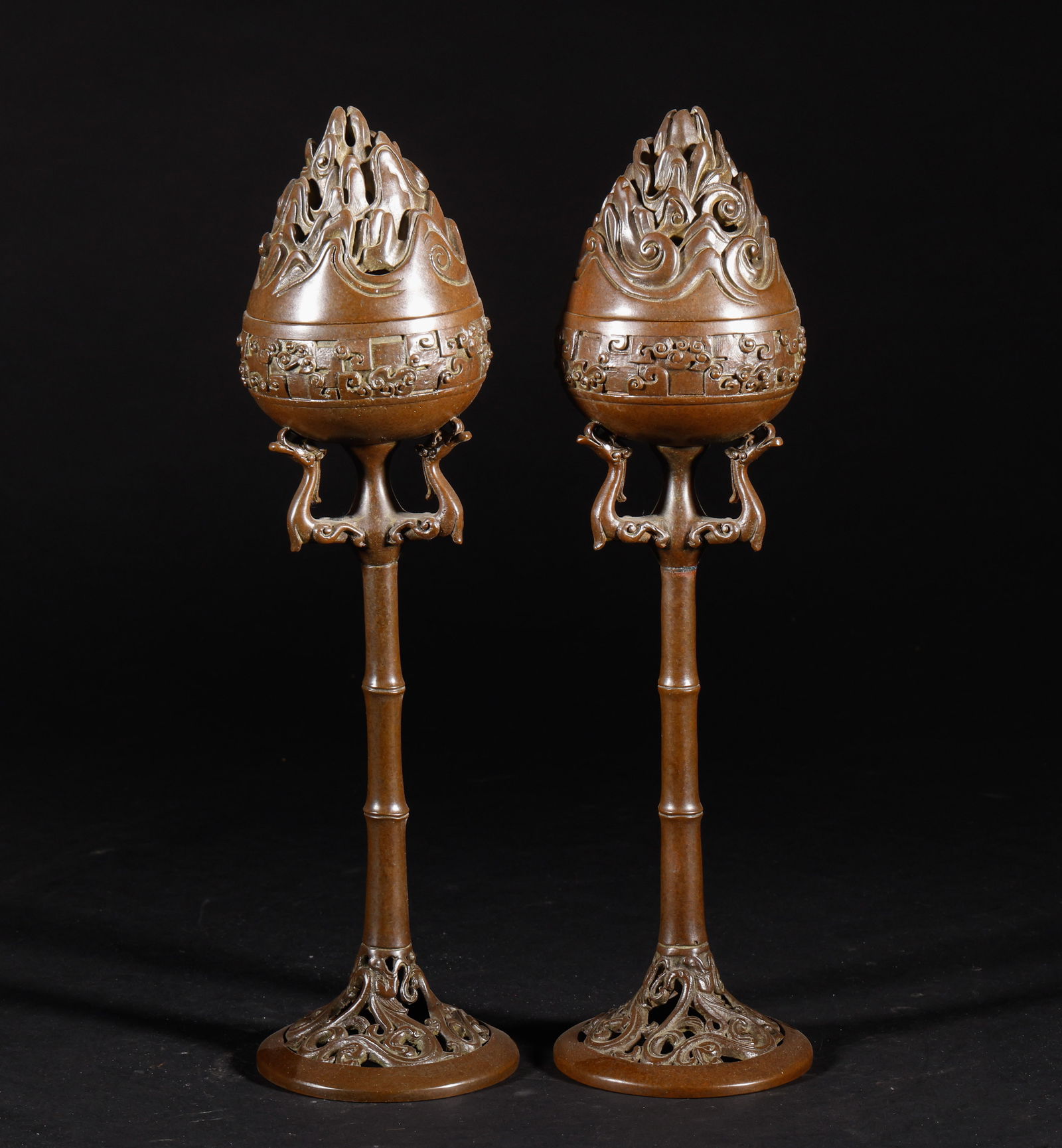 A pair of high-quality copper Boshan furnaces from the Qing Dynasty (1 of 11)