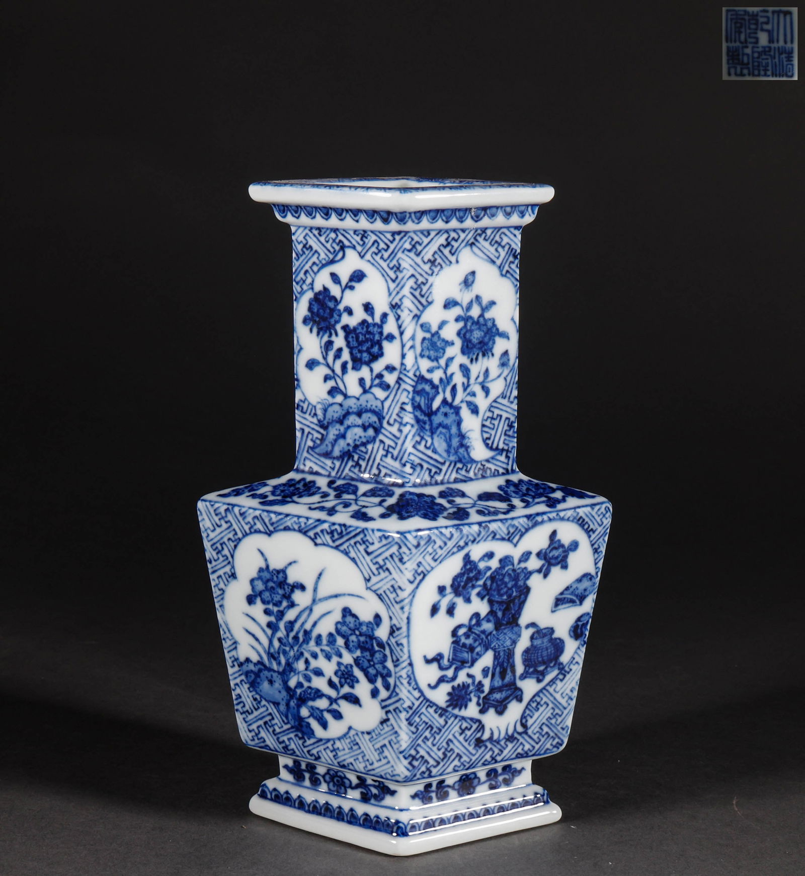 Qing Dynasty Pink Eight Treasures Flower Pattern Square Vase (1 of 10)