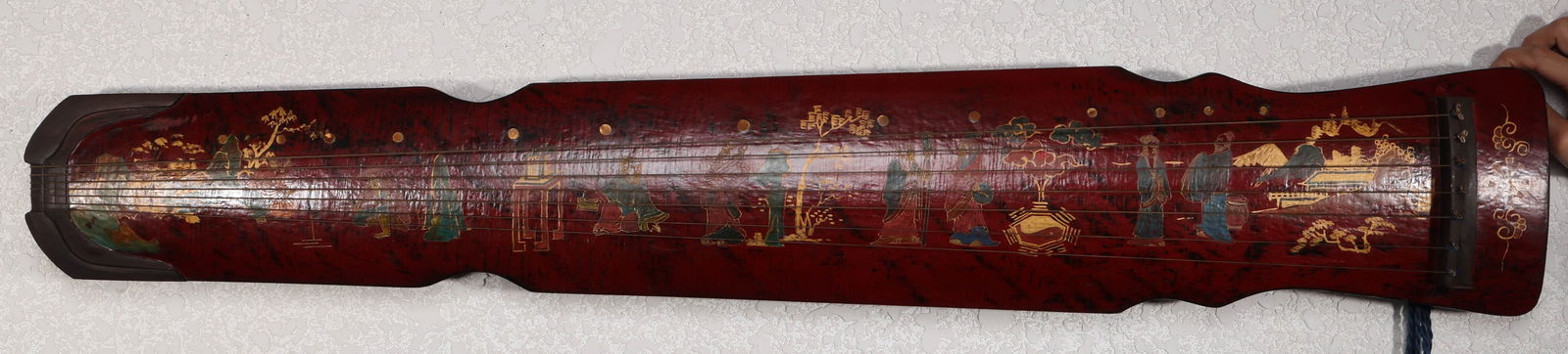 Chinese Qing Dynasty Tongmu painted and gilded seven stringed qin: Wide: 25cm, Long: 120cm, weight: 2726g
