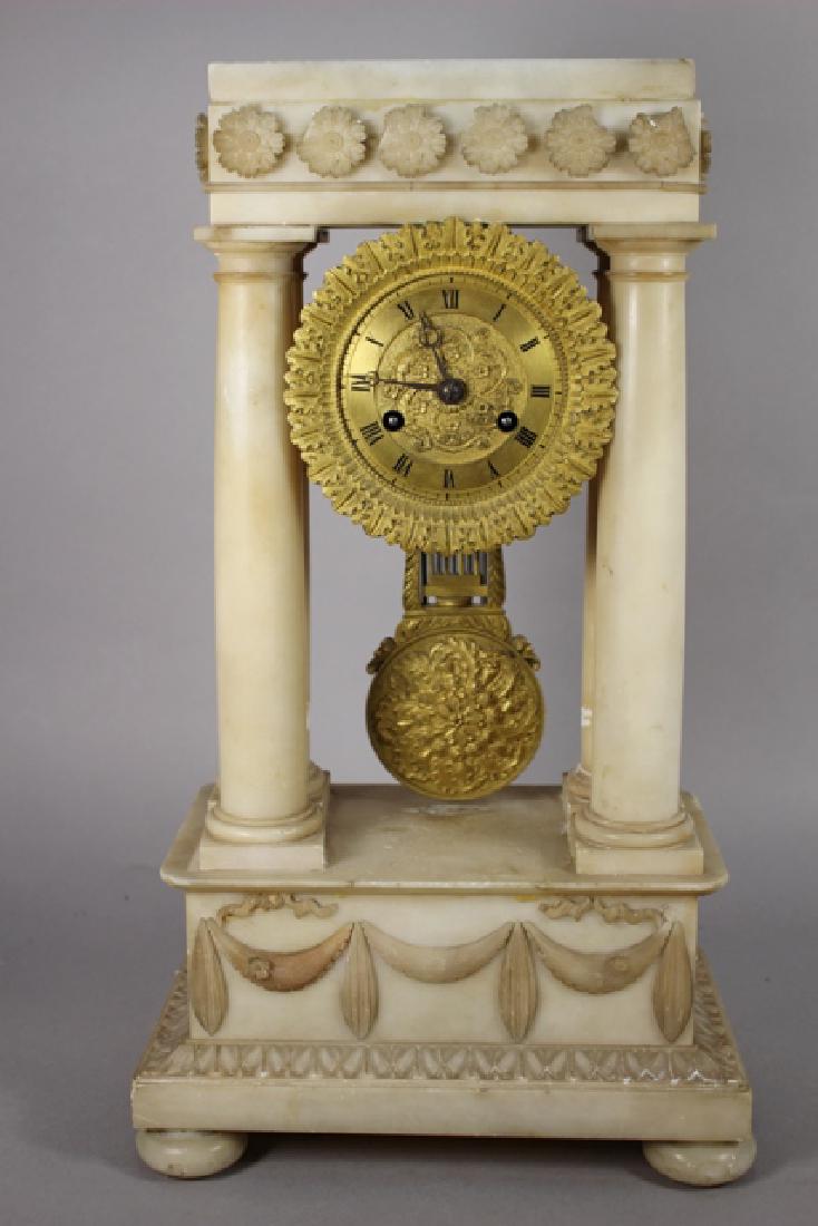 French Empire Alabaster Portico Clock (1 of 9)