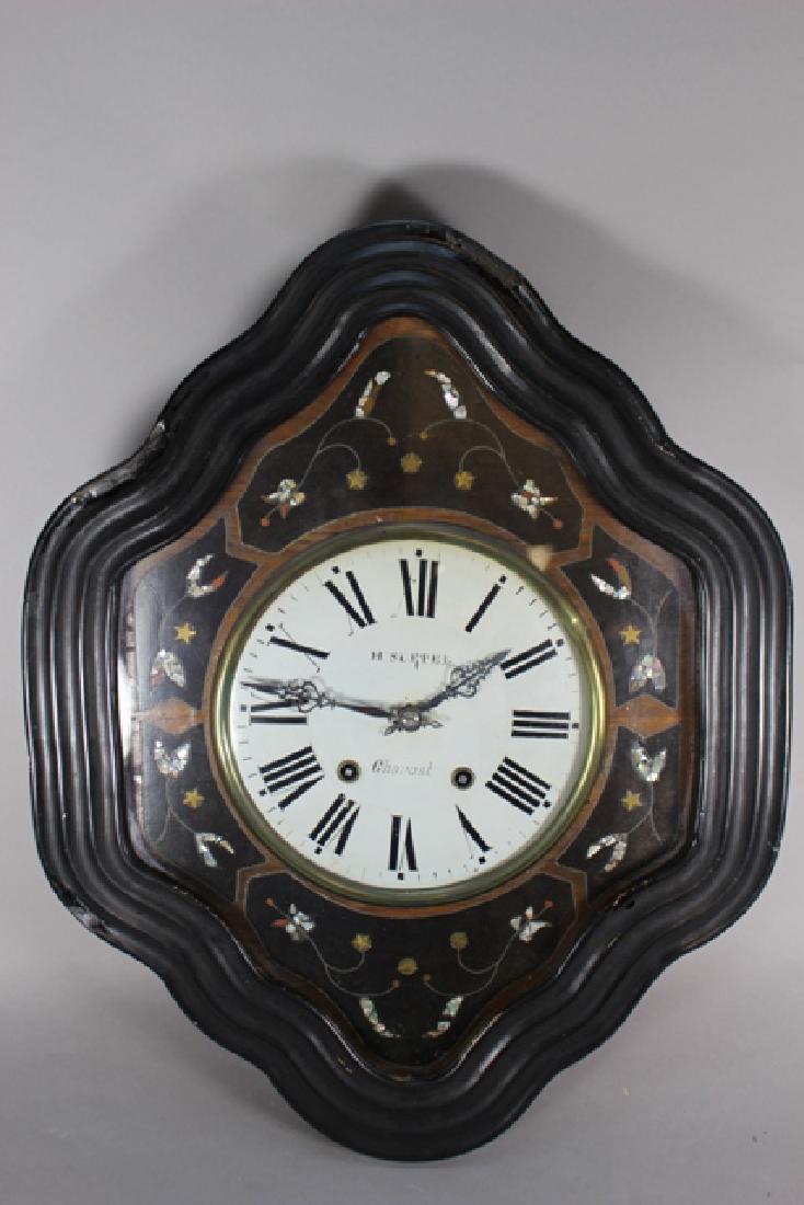 Napoleon III Ebonized Wall Clock with MOP Inlay (1 of 9)