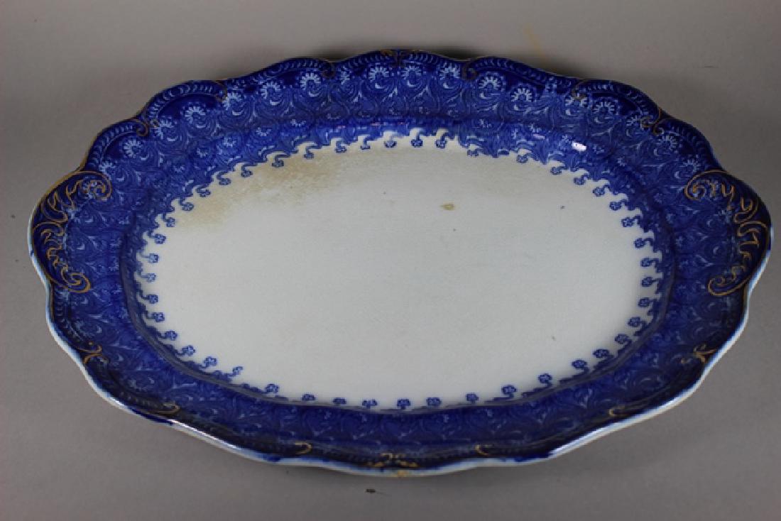 19th C. Flo Blue Platter: Measures approx. 18" wide. Some oxidation, age appropriate.