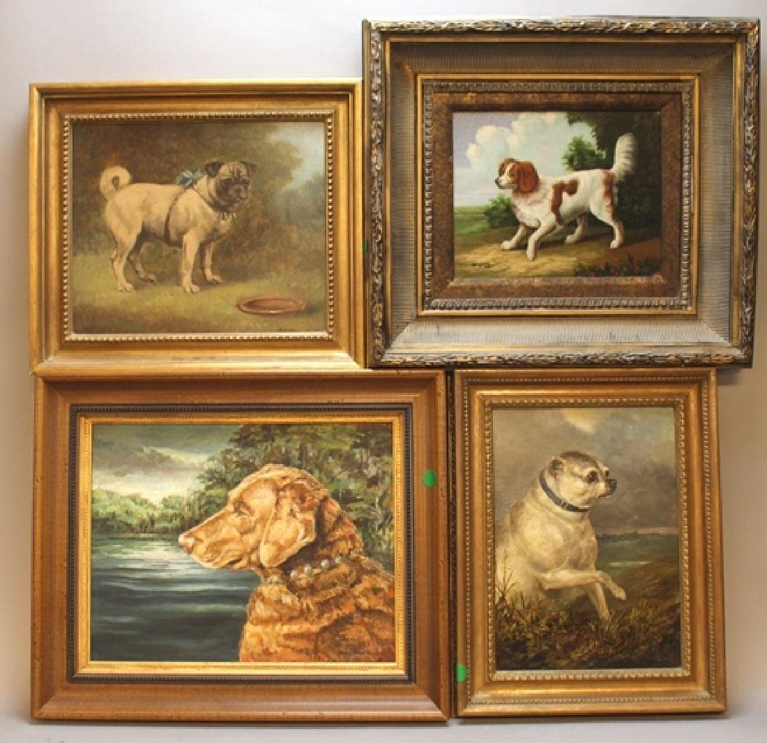 Collection of 4 Gilded Oil on Canvas Paintings of (1 of 8)