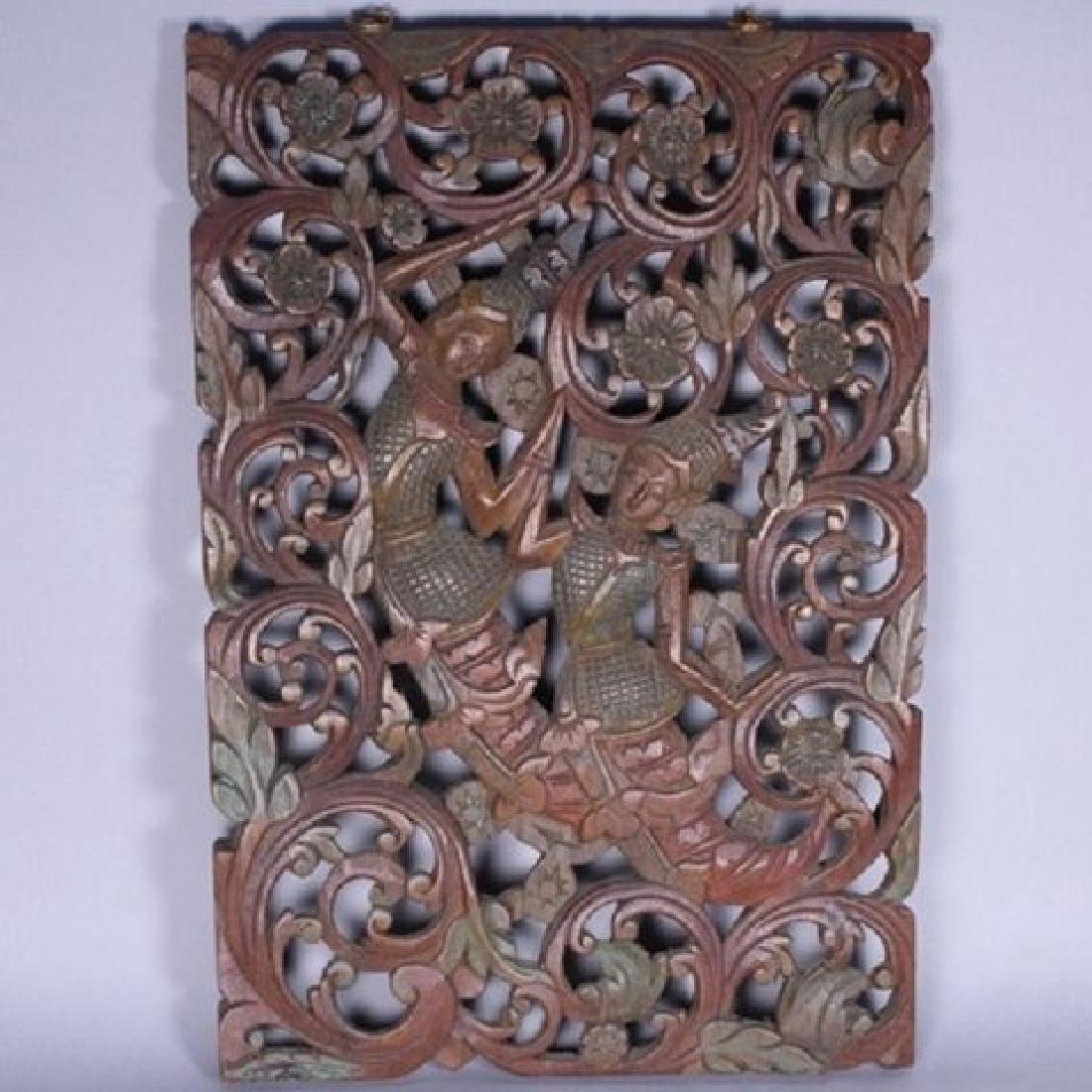 Decorative Tibetan Carved Teakwood Wall Hanger (1 of 7)