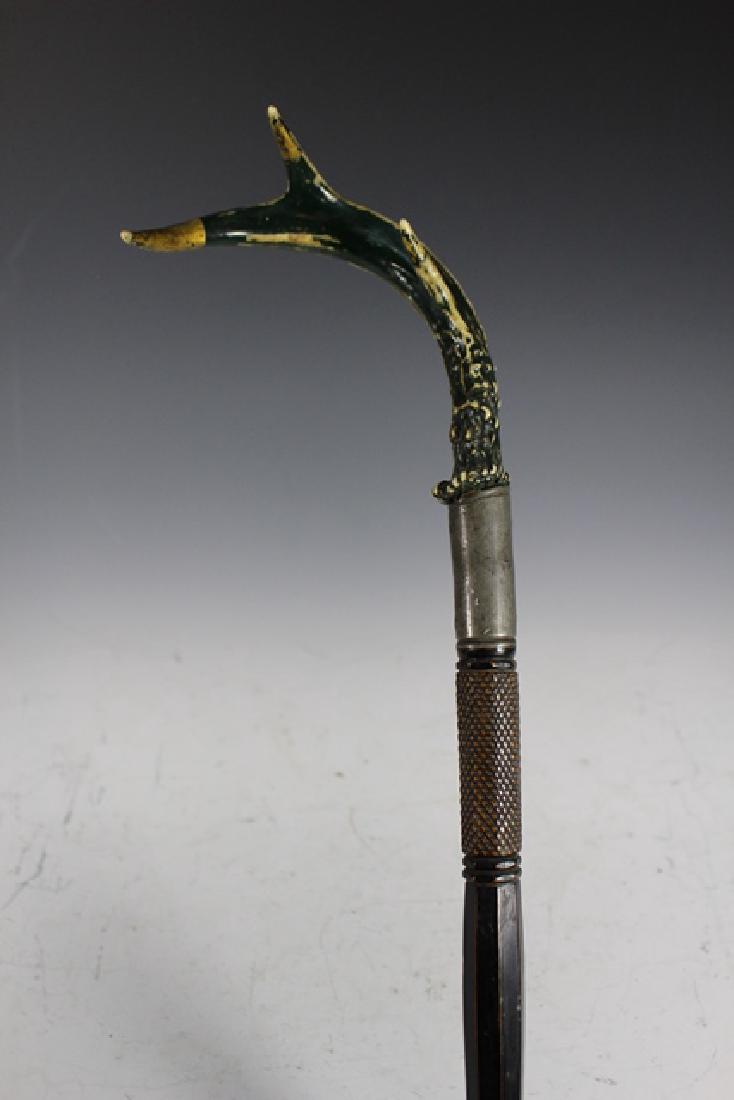 Carve Wood Cane with Stag Horn Handle (1 of 7)