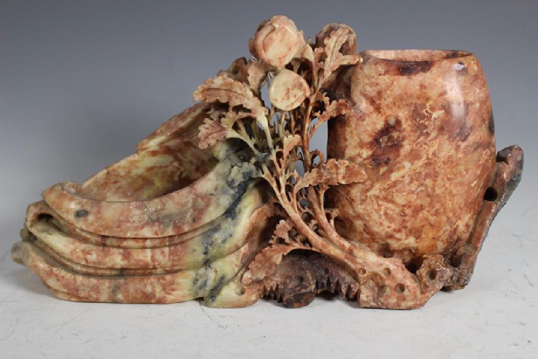 Carved Pink Chinese Soapstone Inkwell (1 of 7)