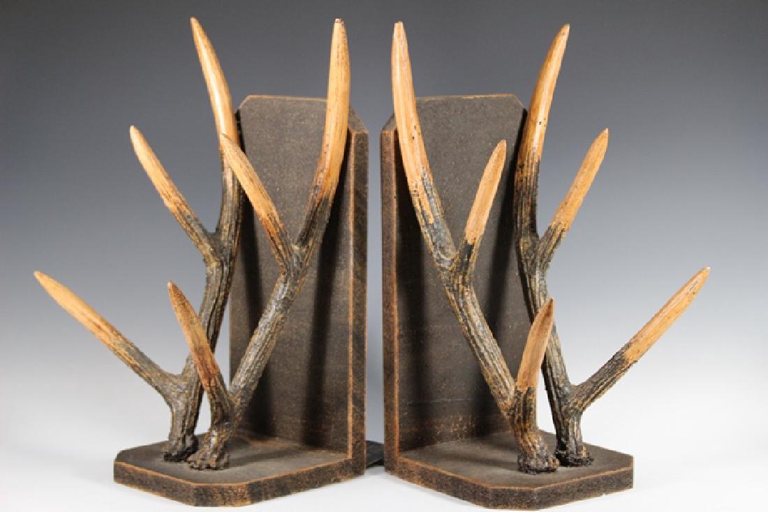 Set of 20th. Century Antler Decorative Bookends: Decorative bookends in antler style all in composition construction. Approx. 14" tall.