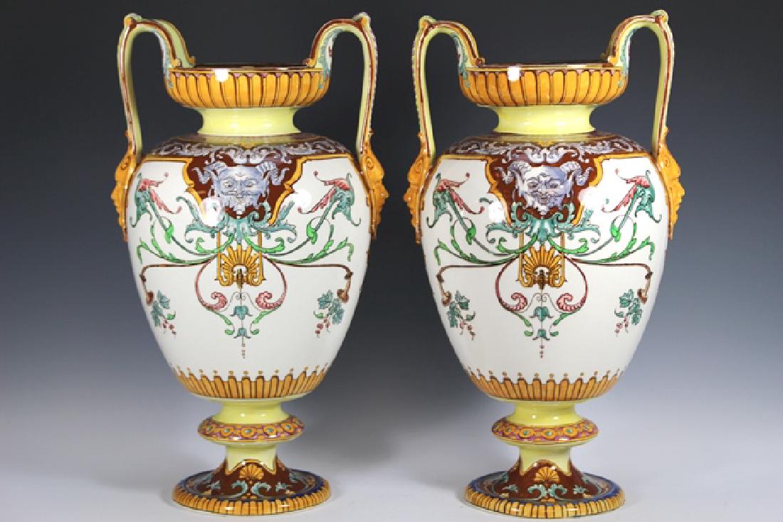 Pair of Large  FRENCH Majolica Sarreguemines Vases (1 of 9)