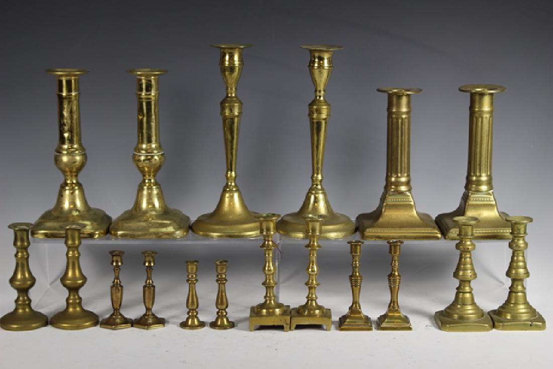 Nine Sets of French Brass Candle Sticks (1 of 7)