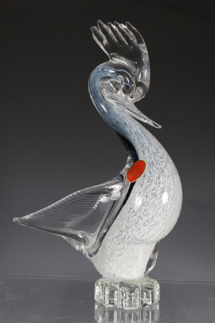 Italian Murano Art Glass Crested Bird: Standing approx. 11" tall good condition with original label as shown.