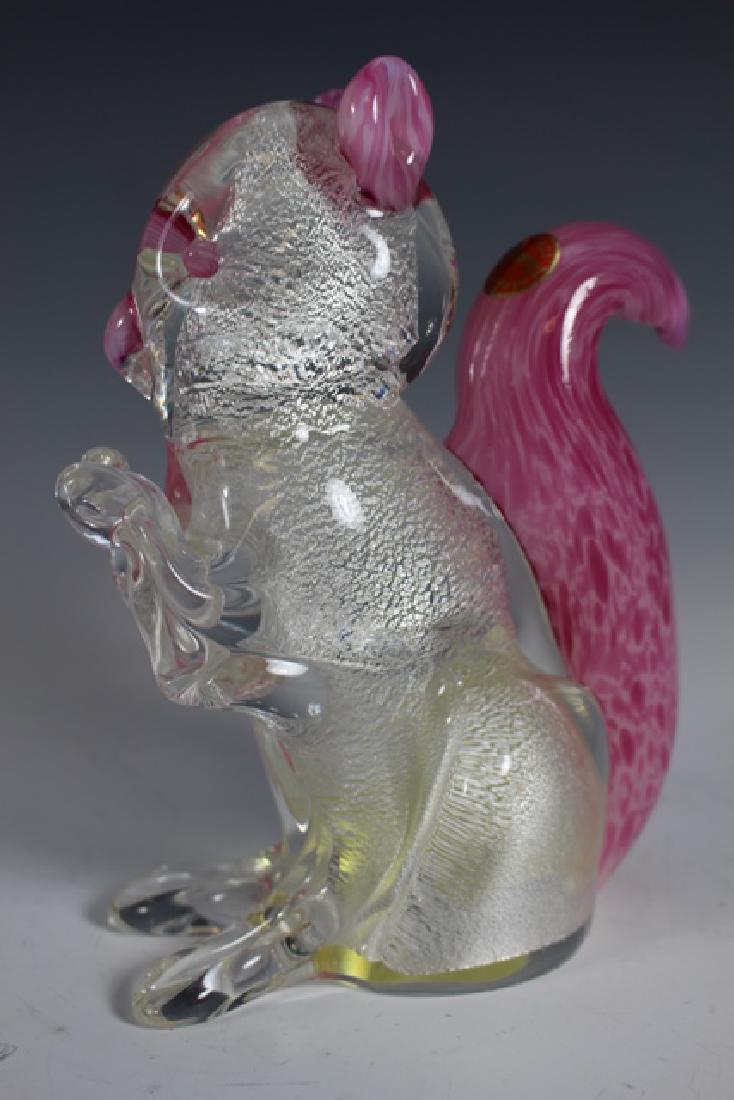 Italian Murano Art Glass Squirrel: Standing approx. 6.75" tall in clear and pink glass with original Murano Italy sticker. Good condition.