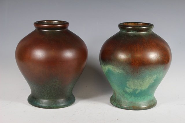 Pair of  CLEWELL Pottery  Arts and Crafts Copper-Clad (1 of 9)