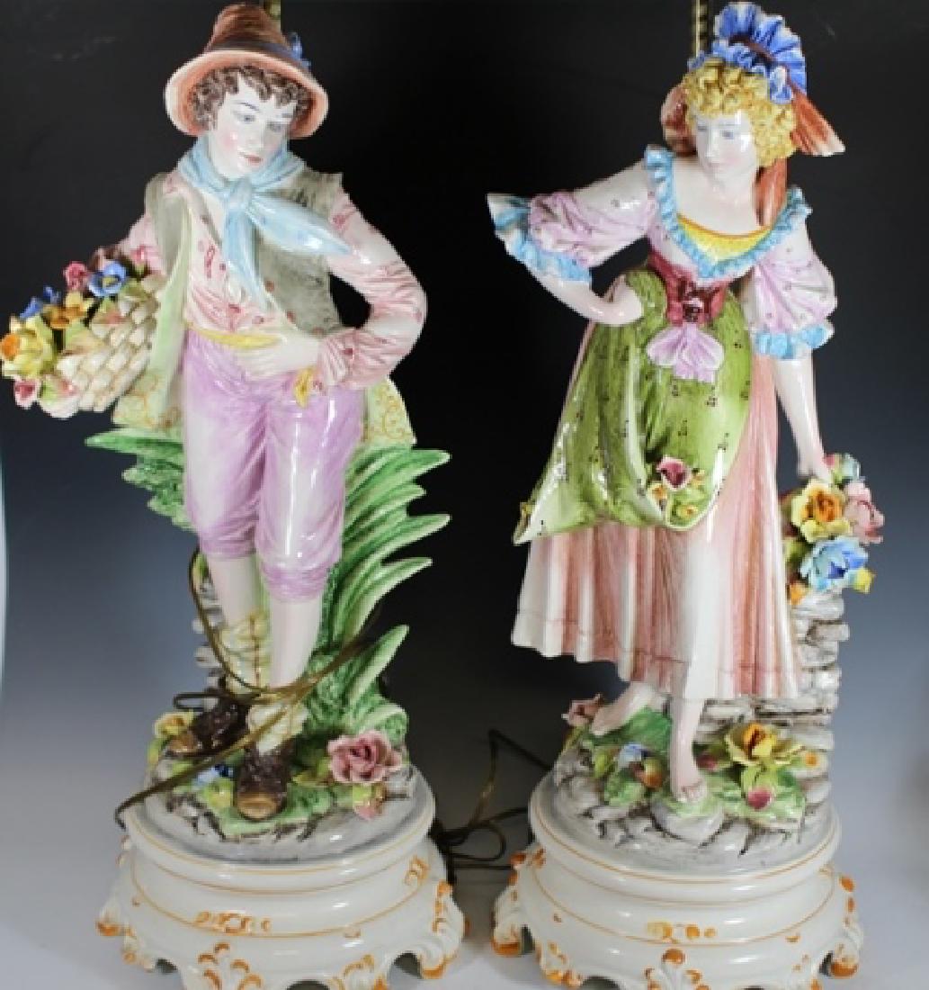 Pair of Signed Capodimonte Figural Lamps (1 of 8)