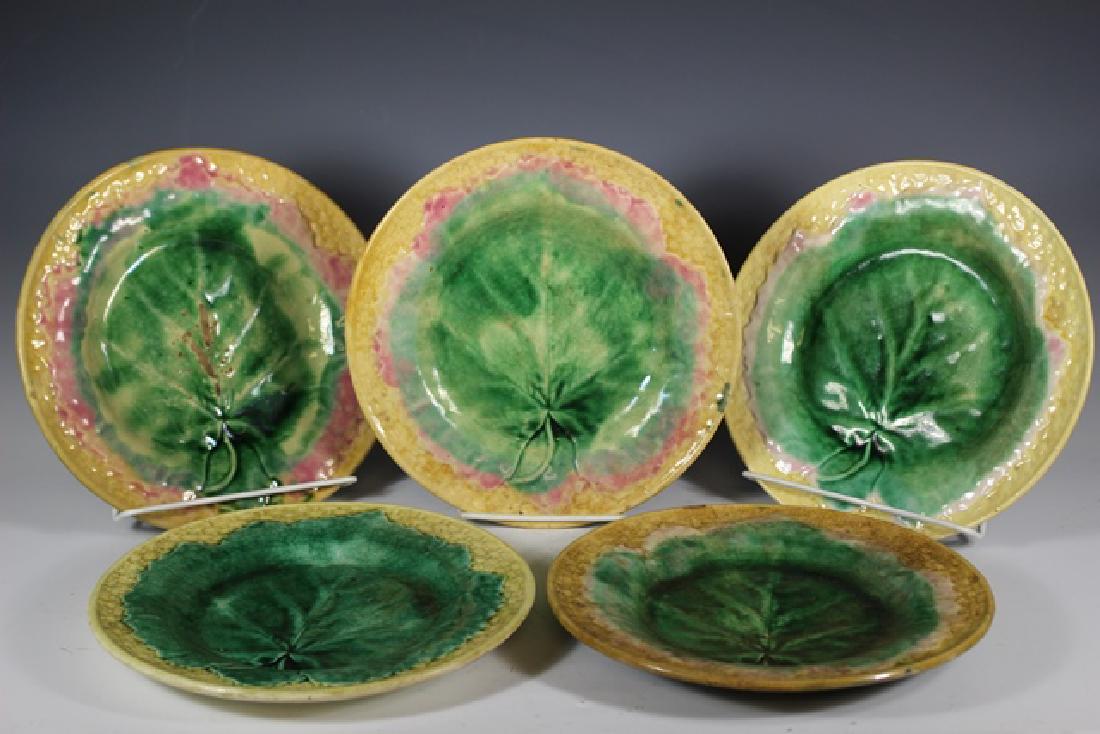 Collection of Five Etruscan Majolica Leaf Plates (1 of 7)