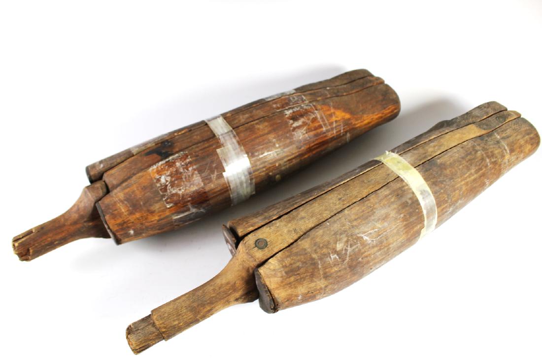 Pair of 19th Century Wooden Amputee Legs: Civil War era wooden amputee peg legs. Approx. 23". In Age appropriate condition, see photos.