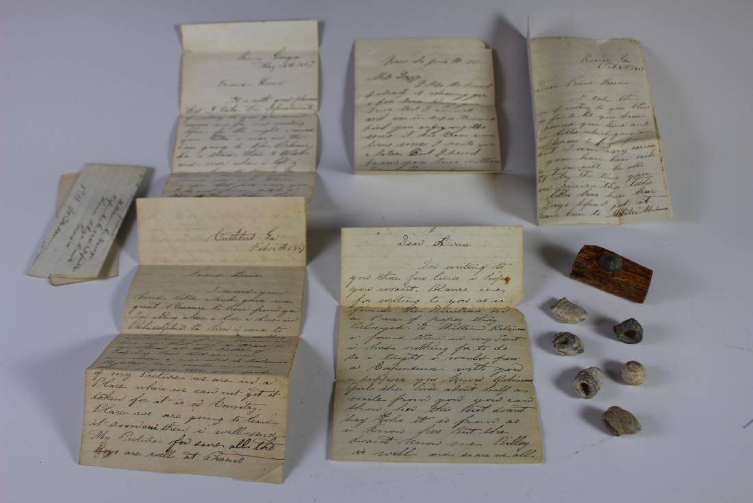 Civil War Letters, Spent Musket Ball Still in Wood And: Collection of hand written Civil War letters form William Savage, Musket ball still embedded in wood and six other spent ones. All in very good age appropriate condition, see photos.