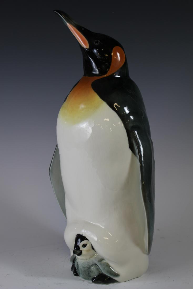 Hutschenreuther Penguin With Baby: Hutschenreuther Penguin with baby on feet. Standing 18" tall, in excellent condition
