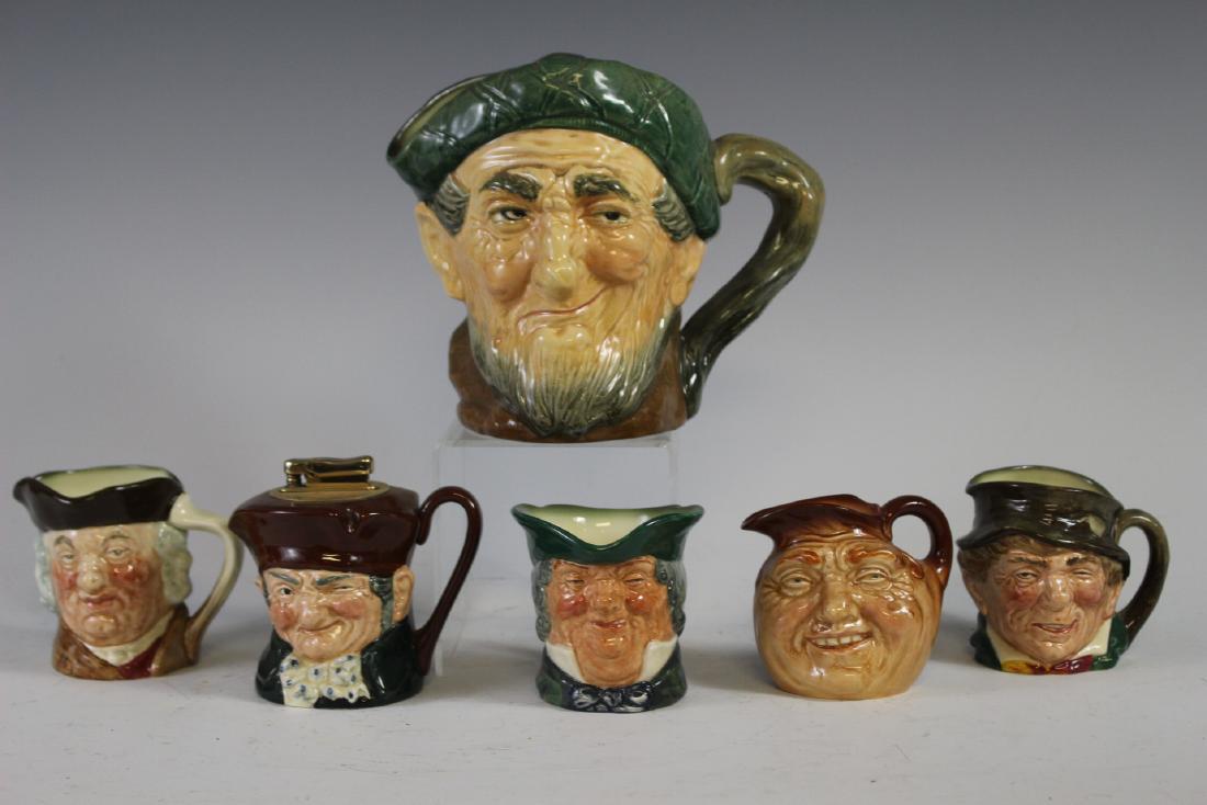 Collection Of Six Royal Doulton Tobey Mugs: Including; one large 6", John Barley Corn, "Paddy","Parson Brown, " Sam Johnson" and "Old Charlie" lighter. All approx. 3"-4" tall. All in good age appropriate condition, see photos.