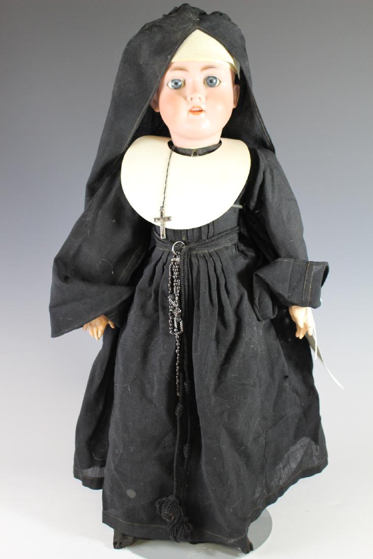 Antique Kley & Hahn Walkure German 24" Bisque Nun Doll: Ca. 1900-1910 antique German Bisque Kleg & Hahn Walkure open mouth Nun doll. Marked "Walkure Germany 61. Approx. 24" tall. No damage to head, antique Nun outfit with holesin back. No shoes, socks have