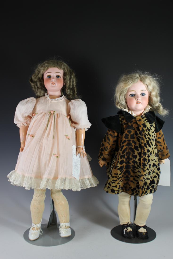 Two Antique German MKD Goebel & Walkure Bisque Doll: Including 27" MKD Germany B.5 by Goebel with antique Mohair wig, no damage to head and missing middle finger on left hand. 2nd 25" MKD Walkure C.M. Bergmann, slight forehead rub, no damage to head and
