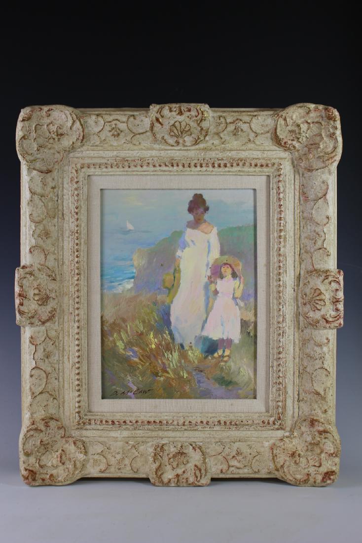 American Artist Dan McCaw "Ocean Breeze" Oil on Canvas: Original American artist Dan McCaw (1942-) oil on canvas "Ocean Breeze" signed painting. Approx. 11.5"t. by 8.75"w., 20"t. by 17"w. including frame. Very good age appropriate condition, see photos.