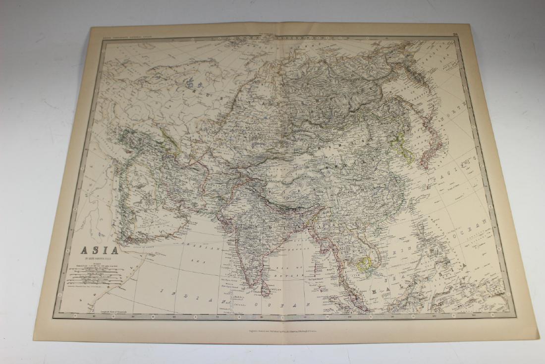 Keith Johnston Edinburgh Map of ASIA: 19th Century world map of ASIA by KEITH JOHNSTON F.R.S.E. Engraved and printed by W & AK Johnston Edinburgh & London. Approx. 24" x 19.5" and in good, age appropriate condition as shown, see photos.