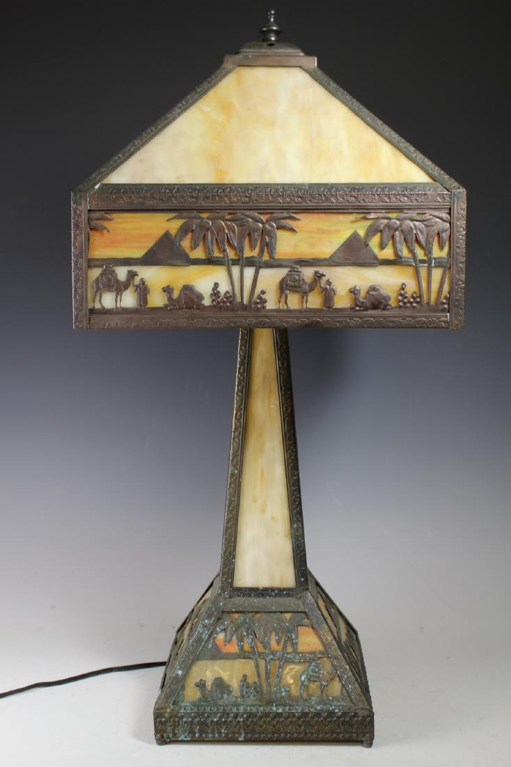 Egyptian Slag Glass Table Lamp Pyramid & Camels Arabian Jun 09, 2019