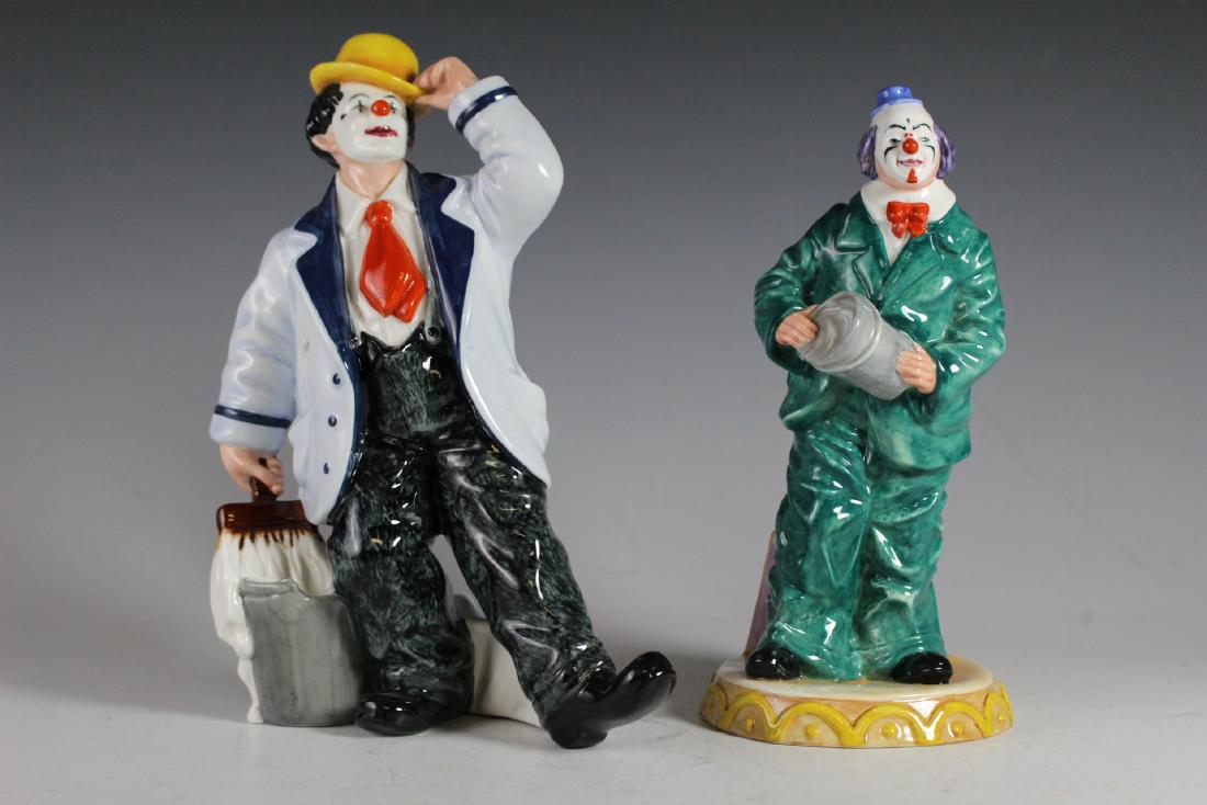 Two Royal Doulton Clown Figurines: Including "Will He-Wont He" HN 3275 and "Slapdash" HN 2277. In good age appropriate condition, see photos.