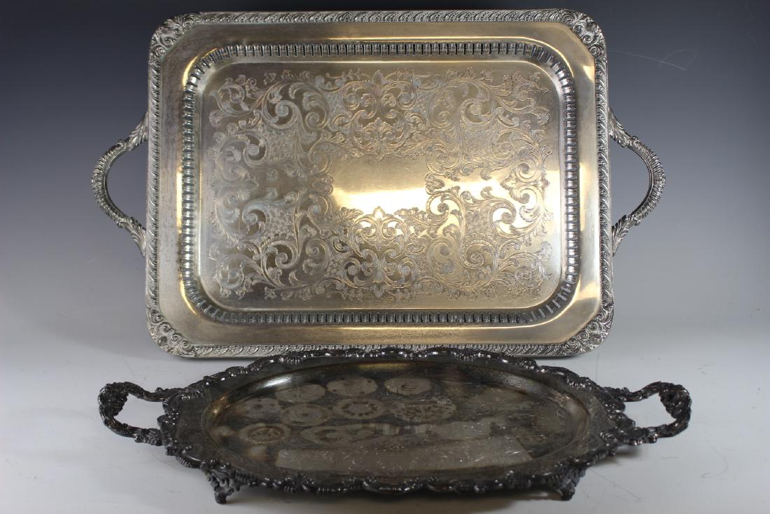Three Double Handled Silver Plated Serving Trays (1 of 7)