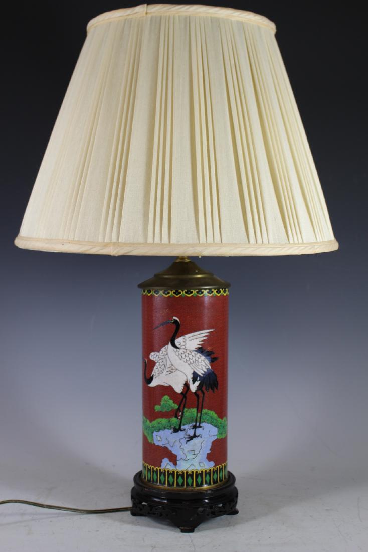 Chinese CloisonnÃ© Egrets Lamp (1 of 8)