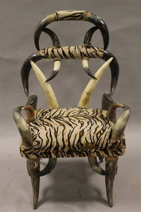 Wenzel Friedrich Style Horn Chair: Approx. 41"t x 27"w x 23"d. Chair showing heavy signs of use and needing restoration work.