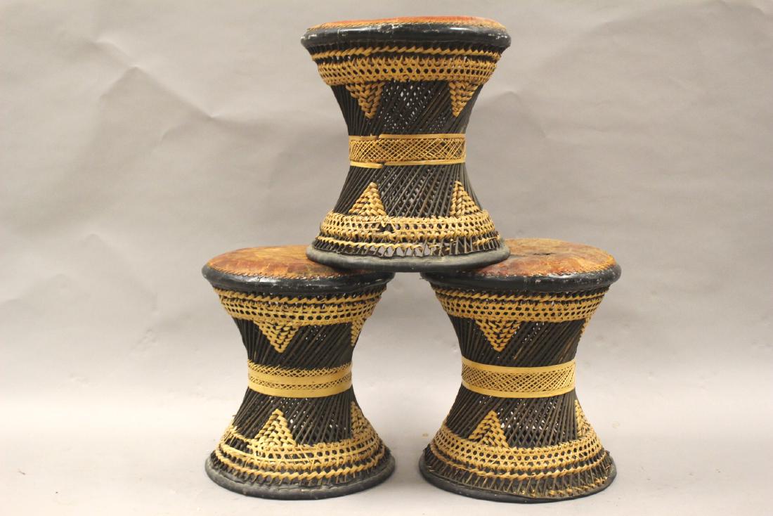 Three Vintage Moroccan Leather Stools (1 of 9)