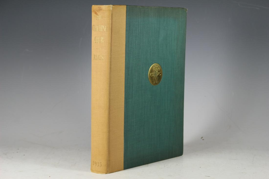 Rives- The Coaching Club Its History, Records: Rives, Reginald, ''The Coaching Club, Its History, Records and Activities'', Derrydale Press, 1935, 349pp, #217 of 300, quarter tan buckram and aquamarine cloth gold stamped rondel (rubbed slightly) o