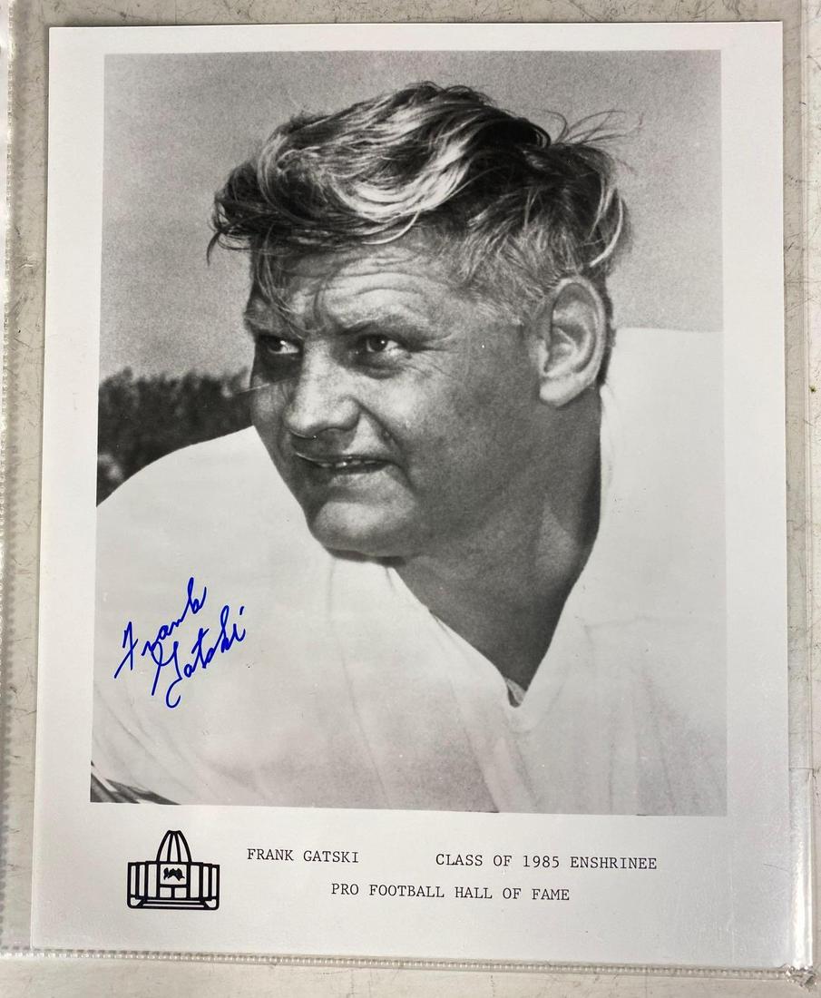 Pro Football HOF Autographed Photos Motley, Donovan,: This is a group of (13) HOF photos. All are black and white. Art Donovan(1) issued photo and (2) photocopies that were signed. Arnie Weinmeister, Lenny Moore, Bobby Mitchell, Otto Graham, Marion Motle