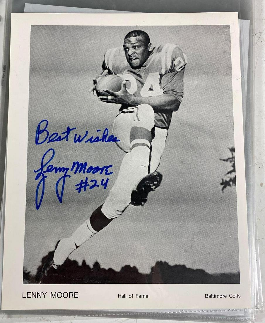 Pro Football HOF Autographed Enshrinee Photos (10): Total of Ten different players and eleven total black and white HOF photos including Lenny Moore, Bobby Mitchell, Otto Graham, Marion Motley, Mike McCormack, Paul Warfield, Frank Gatski, Bill Willis(2