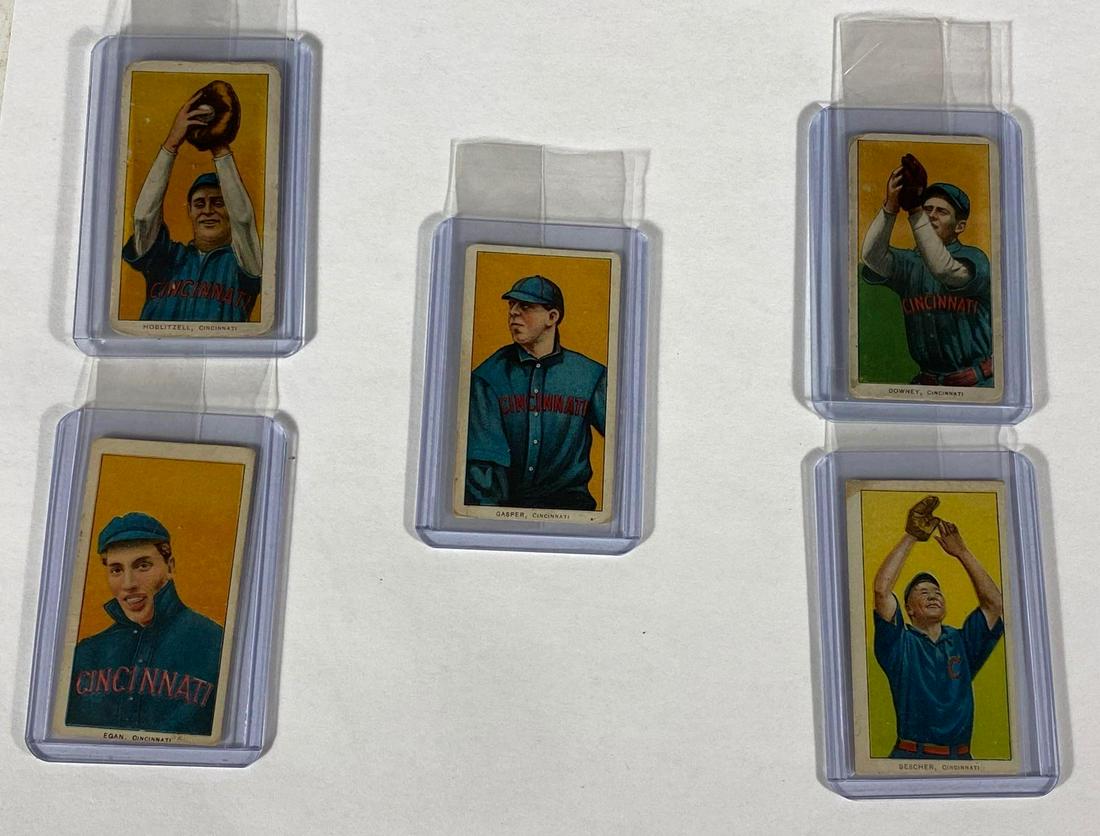 1909-11 T206 Cincinnati Cards(5) Piedmont: Five cards in overall VG condition. All have Piedmont backs; Bescher, Downey, Gasper, Egan, Hoblitzell.