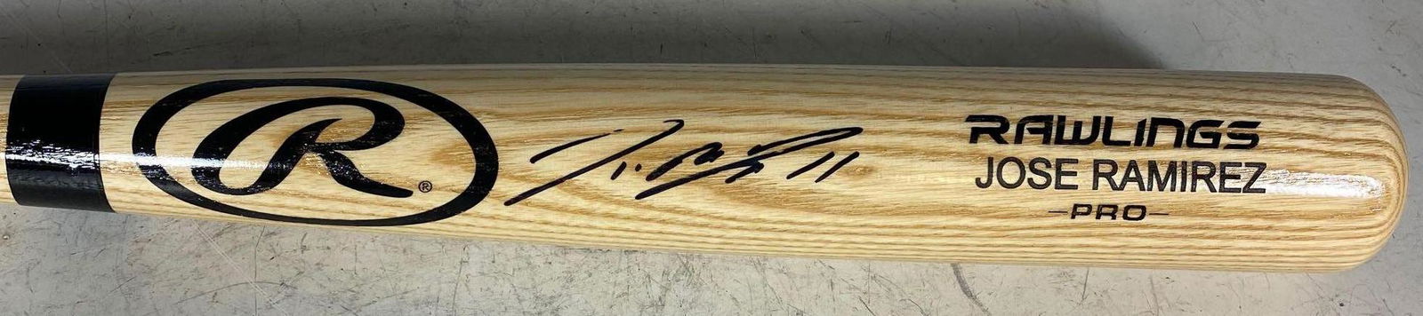 Jose Ramirez Autographed Bat Cleveland Indians: Rawlings blonde PRO bat with Jose's nameplate in block letters. Large black marker signature by the Indian star. Comes with a Becket Cert and Comes with an Auction House LOA from James Spence Authenti