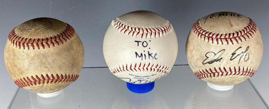 (3) Cleveland Indians Stars Signed Baseballs: (3) baseballs, one signed "To Mike" and autographed by Edwin Encarnacion. One signed "to Mike" and signed by Jose Ramirez. Third is signed by Jose Ramirez and Carlos Santana. Comes with an Auction Hou