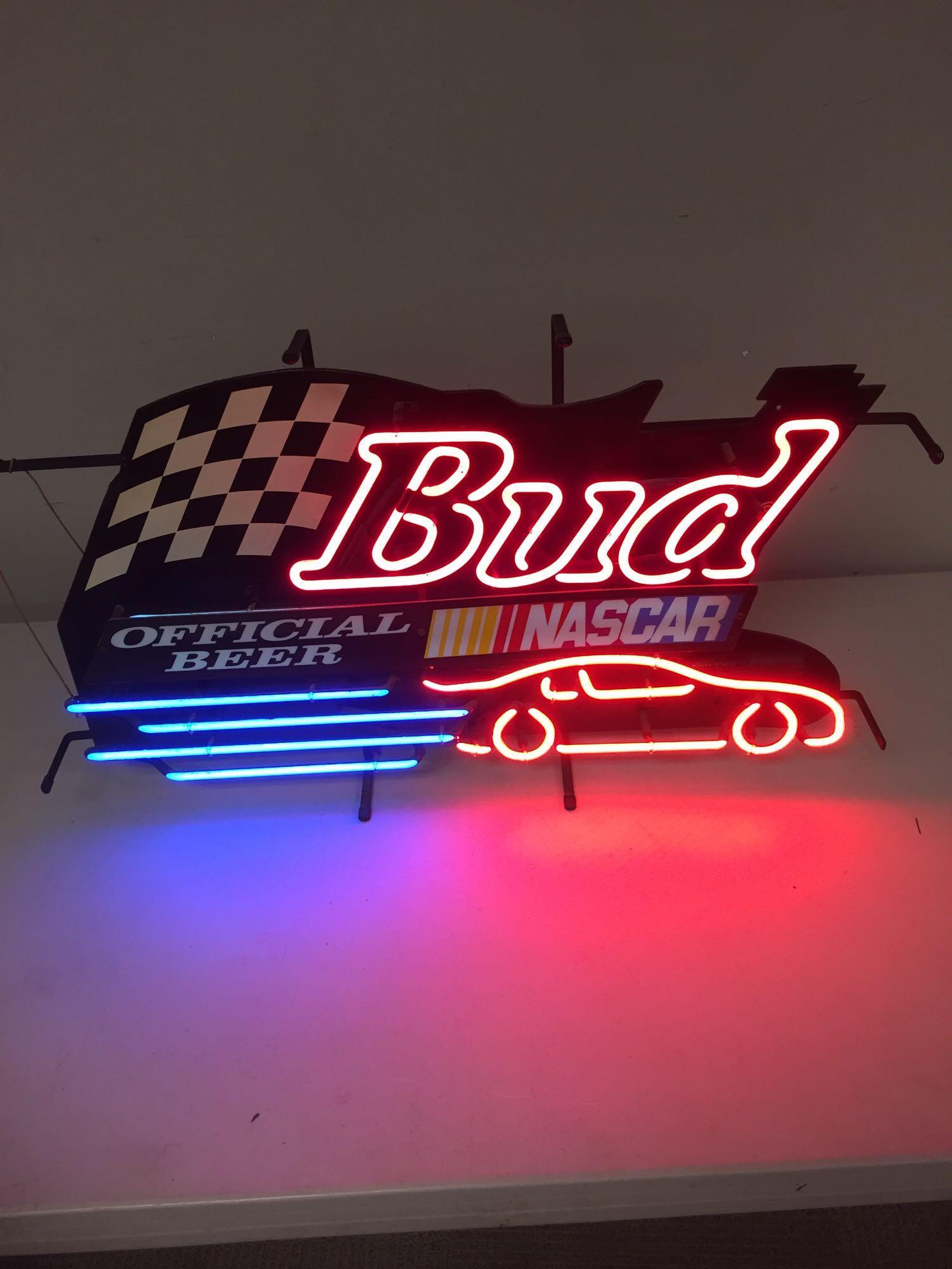 Bud Nascar Neon Light: Very, very cool electric neon sign that cycles through color changes, almost like pulsating at times.