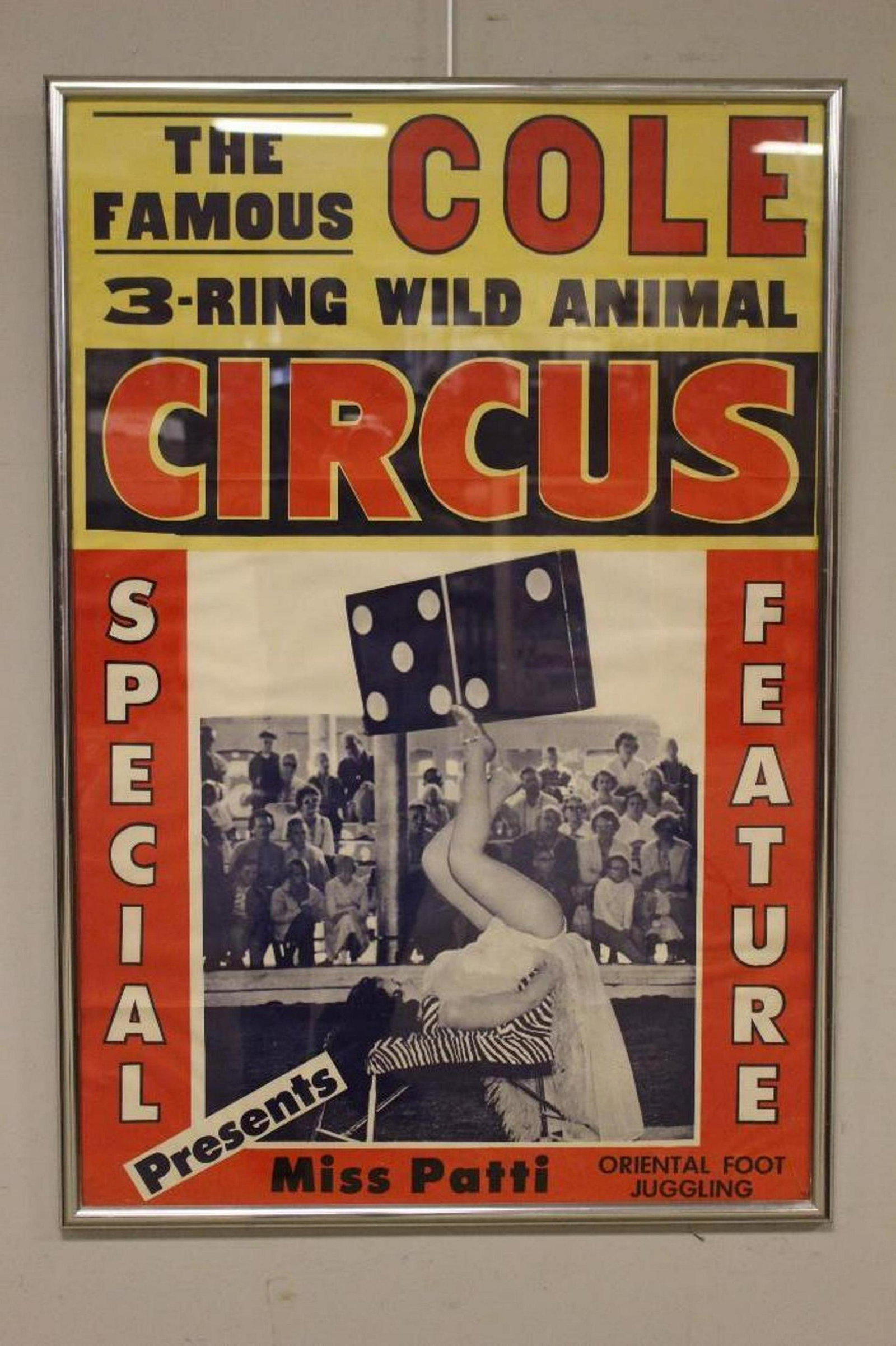 Cole 3-Ring Wild Animal Circus Poster: Vintage 1960's Cole Circus poster featuring miss Patti, oriental foot juggling. 28" x 42"