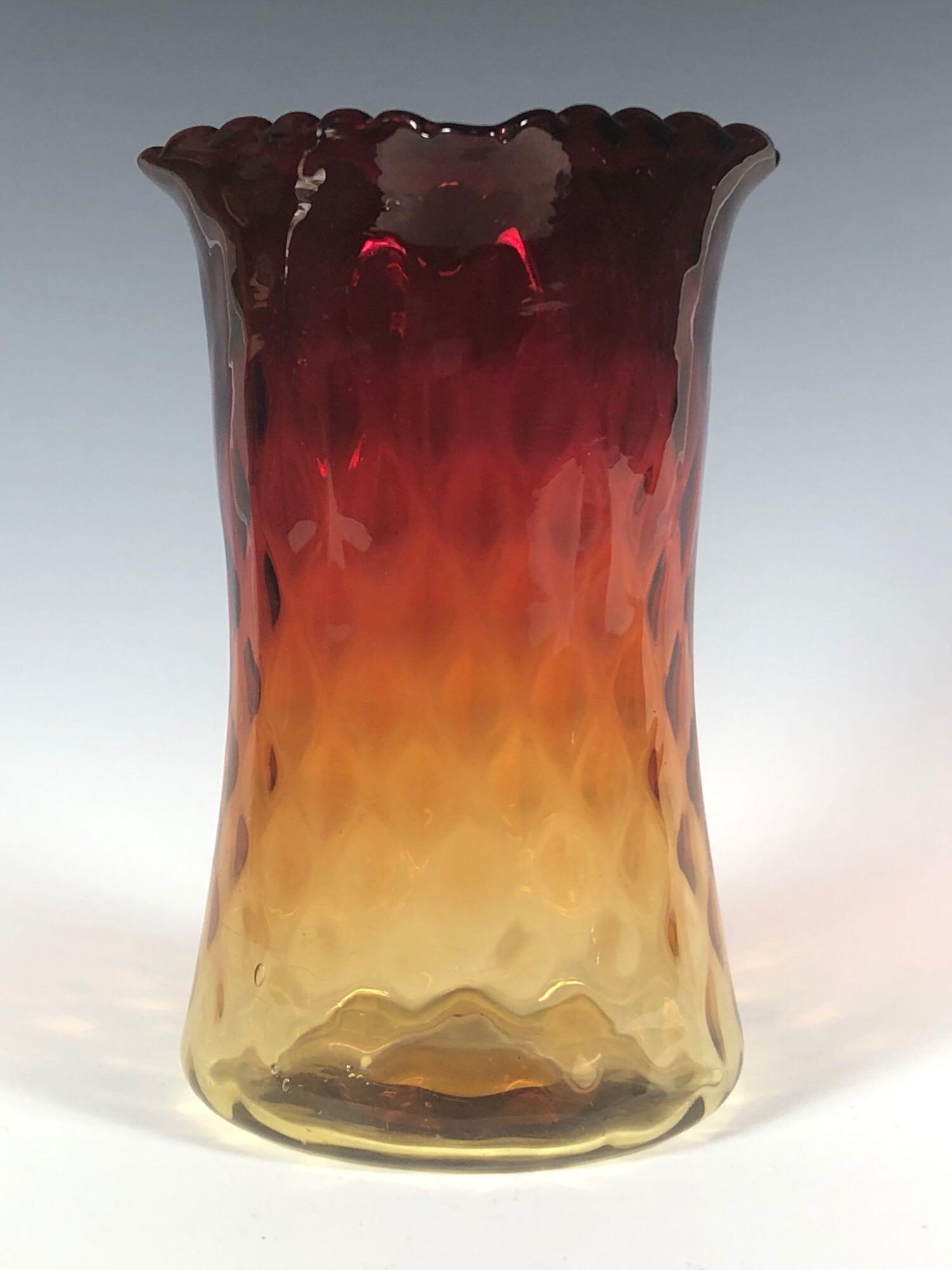 Victorian Amberina Glass Vase: Fine Amberina Victorian art glass vase. Square top tapering to round base a shown. Standing approx 7" tall. Fine polished pontil. Very good condition, circa 1870-75. 