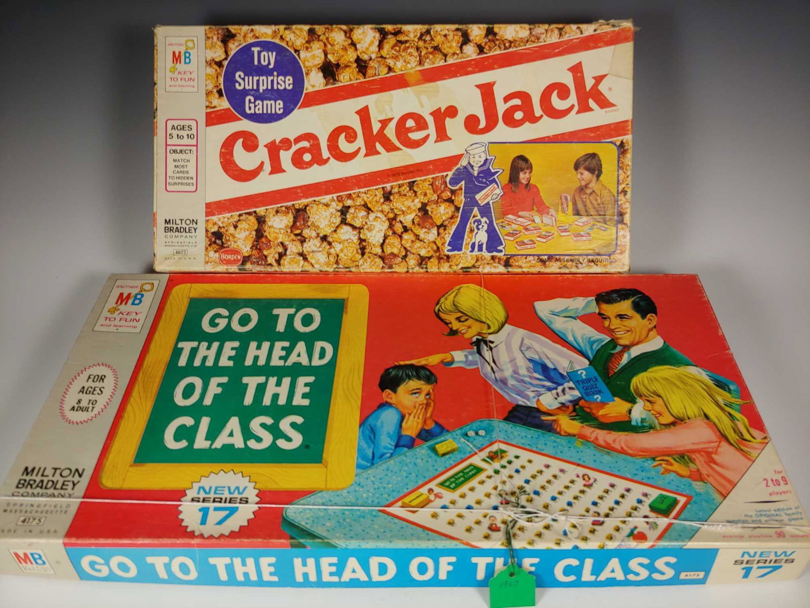 1960-70s Milton Bradley Board Games: Includes Cracker Jack Game and Go To The Head of The Glass board games. In age appropriate condition, see photos.