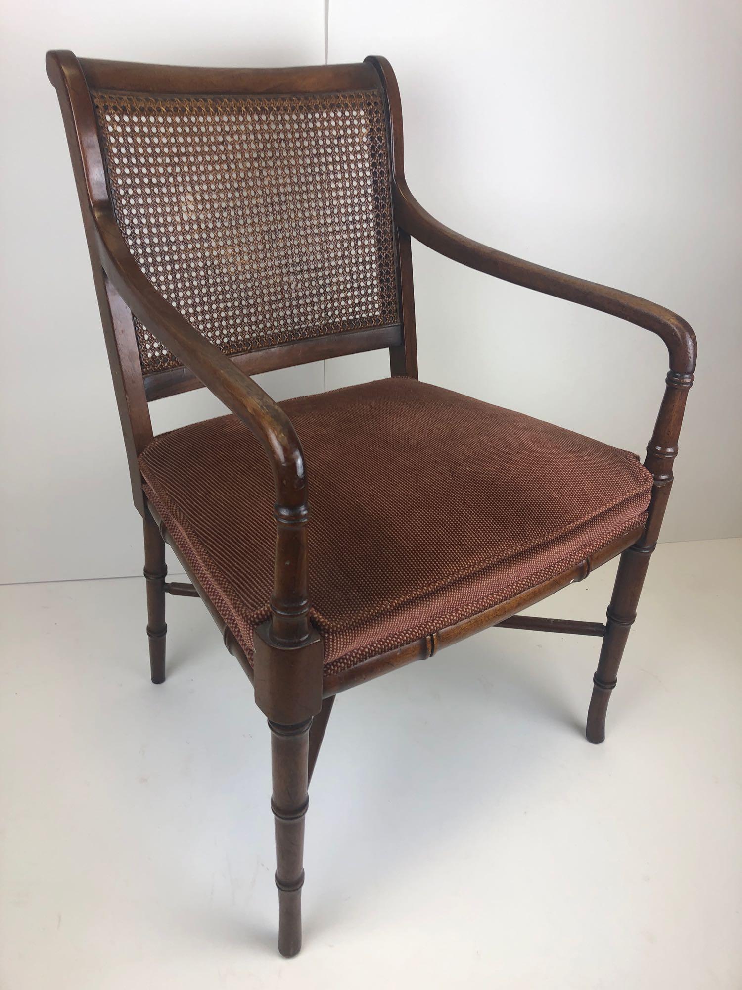 20 C. Caned Bamboo Design Black Walnut Accent Chair: 20 C. Caned Bamboo Design Black Walnut Accent Chair. Good overall conditionÂ with typical wear- minor nicks, and light surface wear to wood. Cushion has a stain - Please see pictures. Measures appro