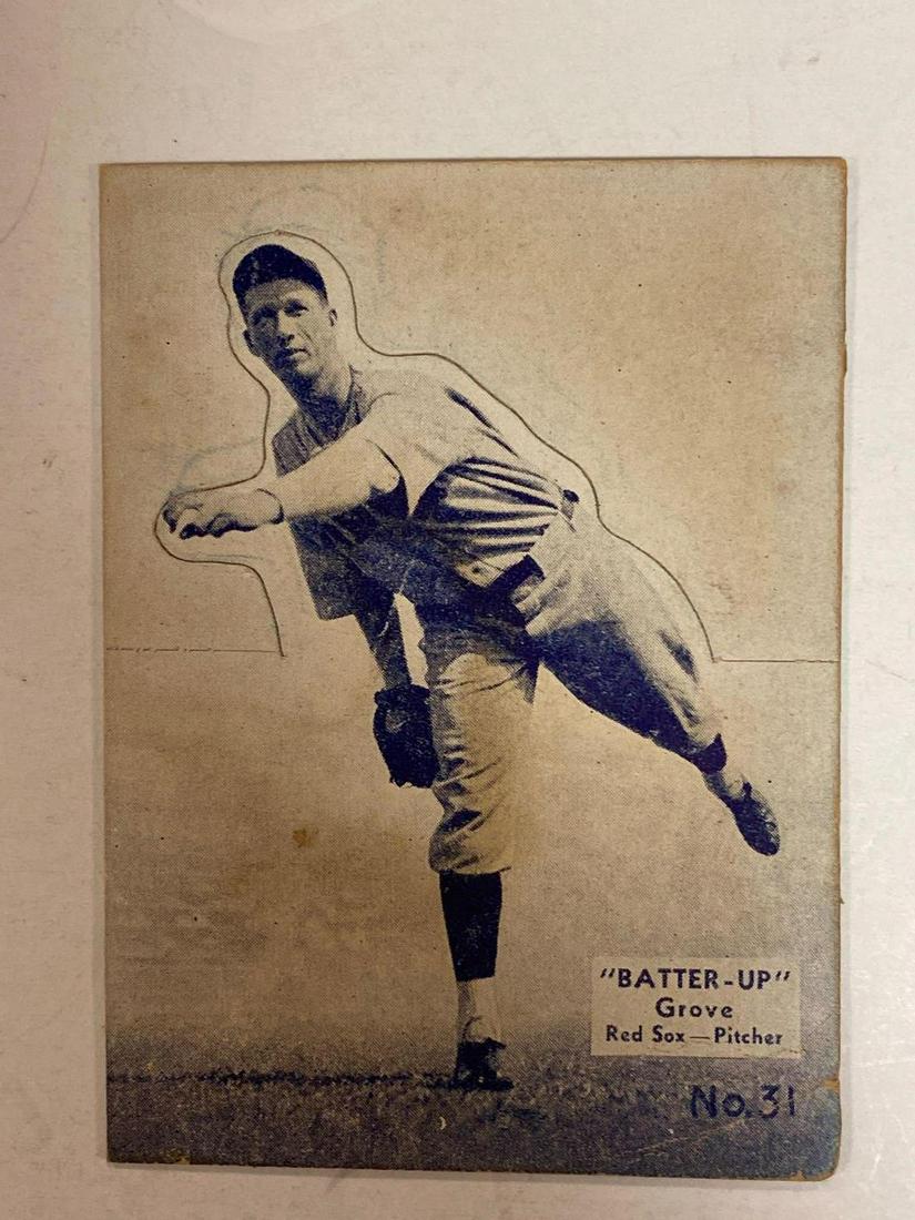 1934 Batter-Up #31 Lefty Grove Boston Red Sox: Very nice stand-up style card that has been used as it was intended, a rarity.Â The perforation lines are intact.Â EX+ grade.
