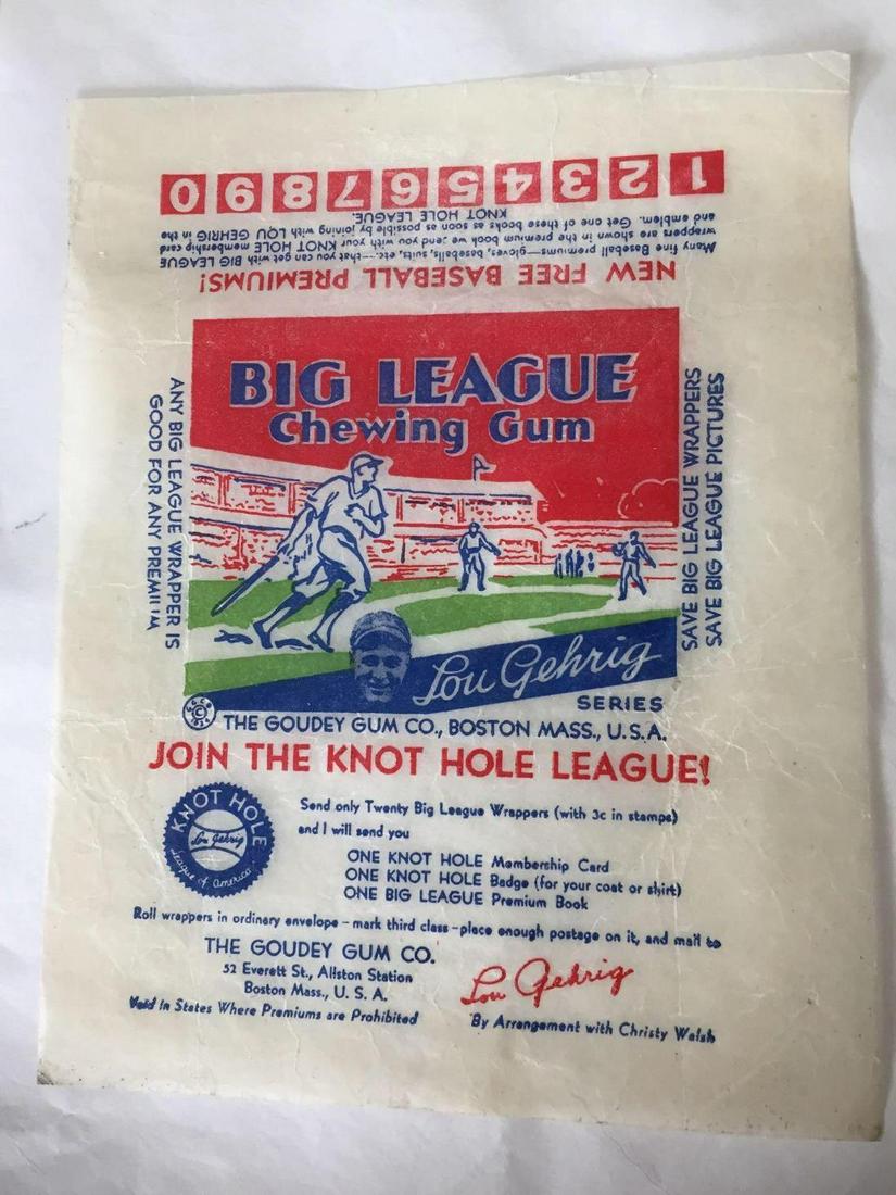 1934 Goudey Big League Chew Lou Gehrig Pack Wrapper: Many collectors can readily obtain these wrappers to go with their sets.Â What is difficult is finding ones in high quality condition.Â Here is a nice one!Â Clean and well kept!