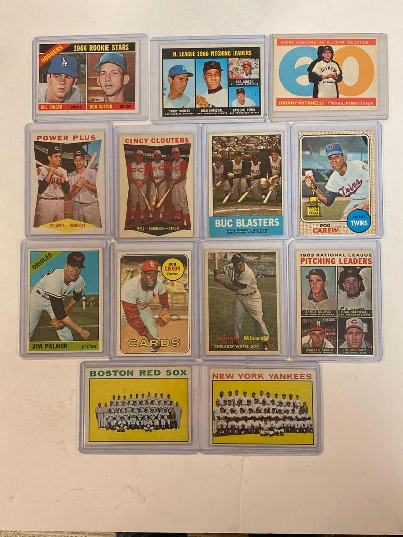 1950's and 1960's Topps Star Card Lot: (13) cards in VG-EX condition. Names such Minoso, Palmer, Colavito, Carew, Gibson, Sutton, Clemente and others.Â Â