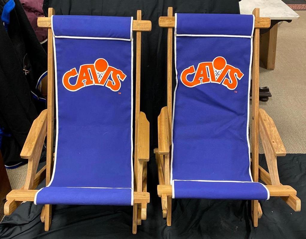 Pair of 1980's-1990's Cleveland Cavs Outdoor EZ Rocker: Two chairs that were still in the original tattered boxes.Â They have the blue Cavs logo that was popular during the days of Hot Rod, Price, Nance and Daugherty.Â They resemble pool side chairs.