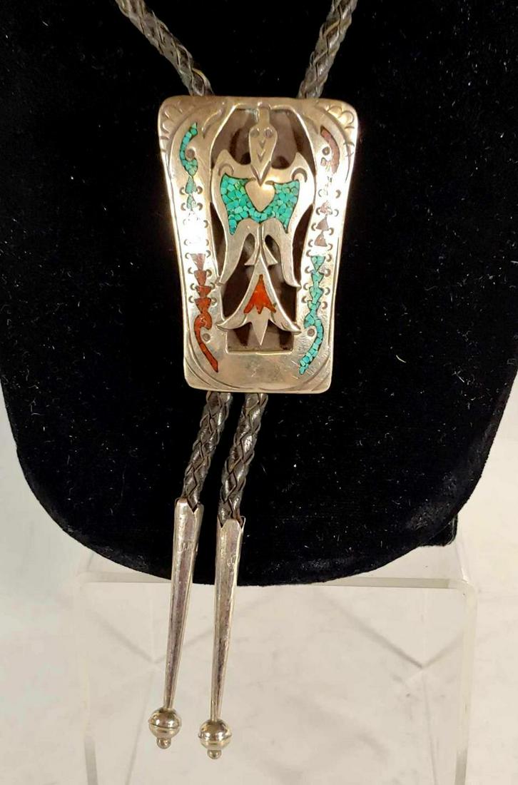 Native American Zuni Sterling Silver Bolo Tie (1 of 8)