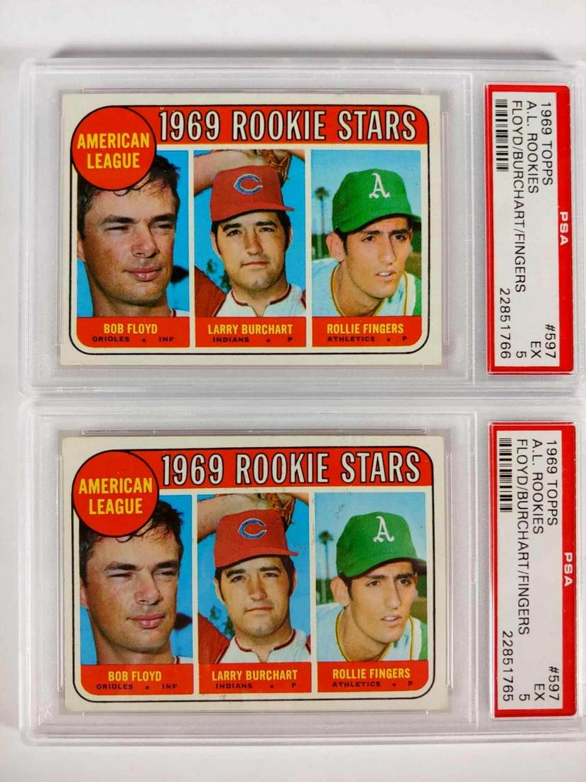 Pair of 1969 Topps #597 Rollie Fingers Rookie Card PSA (1 of 9)